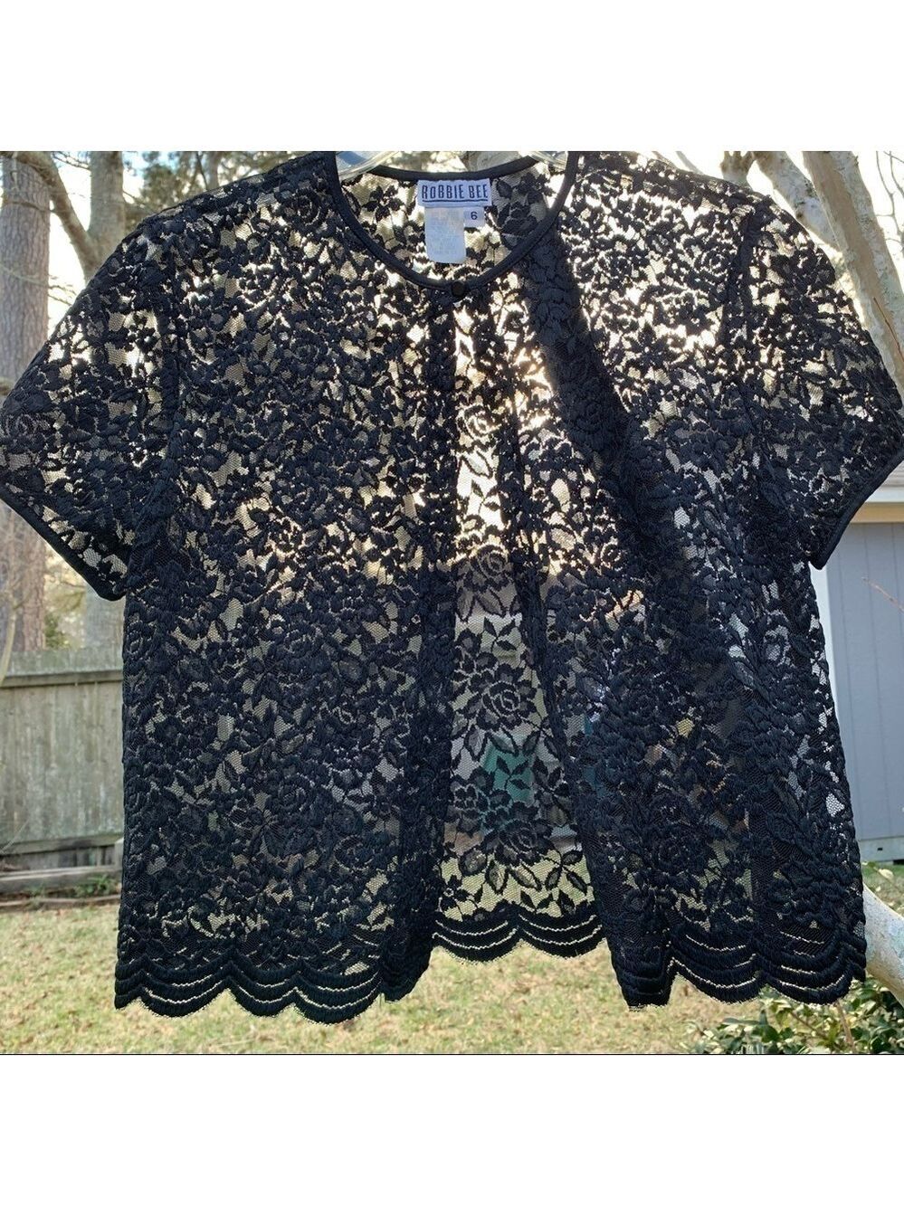 ROBBIE BEE black lace cropped shrug cardigan jacket sexy formal cocktail